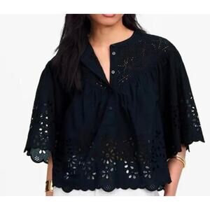 Madewell Embroidered Shirred Henley Top Size XS NWT